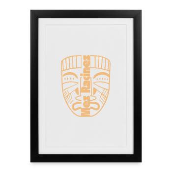 Masque Tribal Minimaliste Beige - Affiche encadrée (27 × 37 cm) - noir - Devant