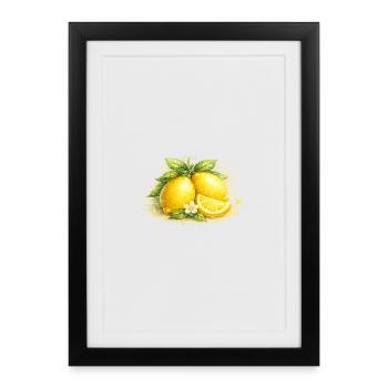 Nature morte aquarelle citronne - Affiche encadrée (27 × 37 cm) - noir - Devant