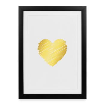 Cœur Brosse d’Or – Motif Cœur Élégant - Affiche encadrée (27 × 37 cm) - noir - Devant