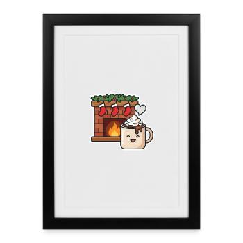 Chocomel chaud près du feu joyeux - Affiche encadrée (27 × 37 cm) - noir - Devant