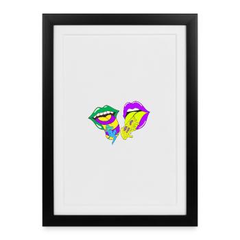 Lèvres psychédéliques avec de l’acide et des champignons - Affiche encadrée (27 × 37 cm) - noir - Devant