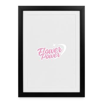 Flower Power - Police rétro en rose avec étoile - Affiche encadrée (27 × 37 cm) - noir - Devant