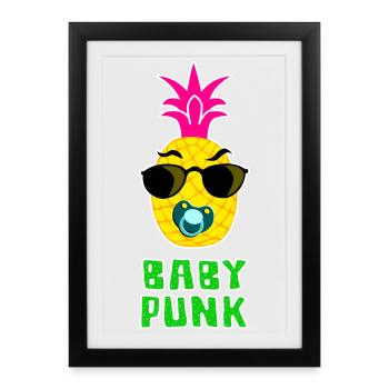 Bébé Punk Ananas cool - Affiche encadrée (27 × 37 cm) - noir - Devant
