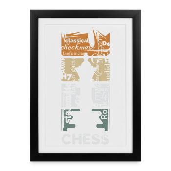 Chess Words Design – Typographie pour les fans d’échecs - Affiche encadrée (27 × 37 cm) - noir - Devant