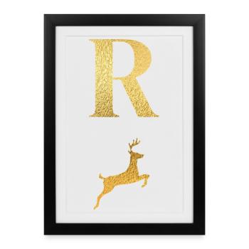 Lettre r cerf doré - idée cadeau - Affiche encadrée (27 × 37 cm) - noir - Devant