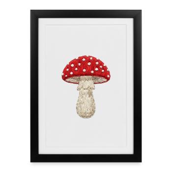 Rouge champignon blanc dans un aspect brodé (imprimé) - Affiche encadrée (27 × 37 cm) - noir - Devant