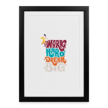 Travail Dur Rêve Grand — Typo rétro colorée - Affiche encadrée (27 × 37 cm) - noir - Devant