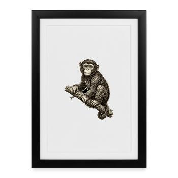 Illustration de singe dans un style vintage - Affiche encadrée (27 × 37 cm) - noir - Devant