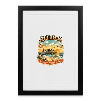 Ahlbeck Ostsee Retro Motiv - Gerahmtes Poster (27 × 37 cm) - Schwarz - Vorne