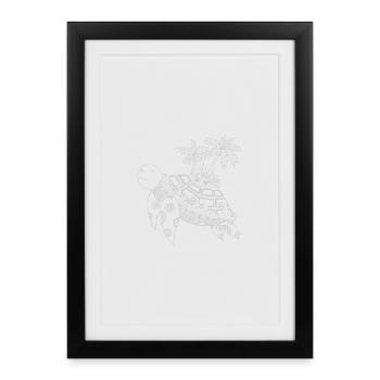 Tortue avec une île sur le dos - gris - Affiche encadrée (27 × 37 cm) - noir - Devant