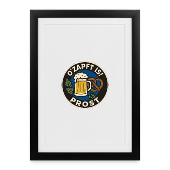 O'zapft Is! Beer and Pretzel Design - Framed poster (27 × 37 cm) - black - Front