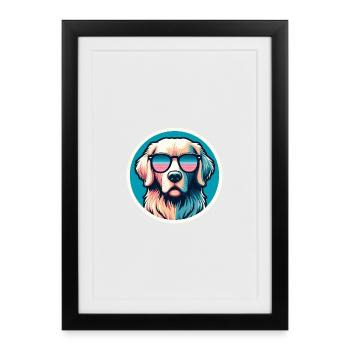 Golden Retriever with Sunglasses in Pastel - Framed poster (27 × 37 cm) - black - Front