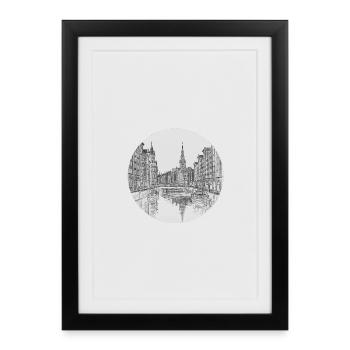 Hamburger Speicherstadt – Klassische Bleistiftzeic - Gerahmtes Poster (27 × 37 cm) - Schwarz - Vorne
