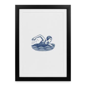 Vintage Swimmer Illustration - Framed poster (27 × 37 cm) - black - Front