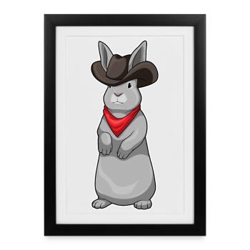 Lapin Cowboy Chapeau de cowboy - Affiche encadrée (27 × 37 cm) - noir - Devant