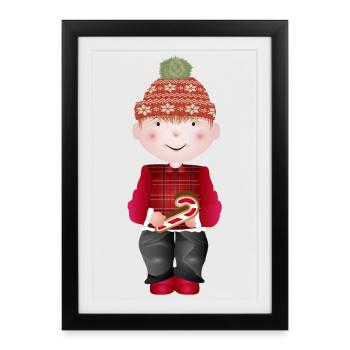 little boy with bobble hat and candy cane - Framed poster (27 × 37 cm) - black - Front