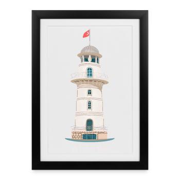 Alanya, Dessin De Phare, Turquie - Affiche encadrée (27 × 37 cm) - noir - Devant