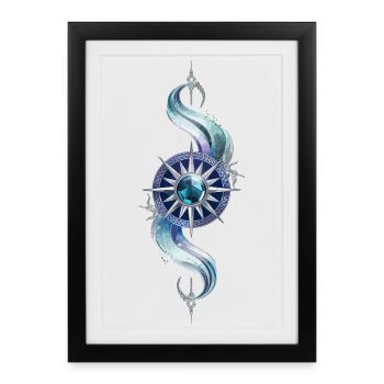 Boussole mystique avec pierre précieuse bleue pour - Affiche encadrée (27 × 37 cm) - noir - Devant