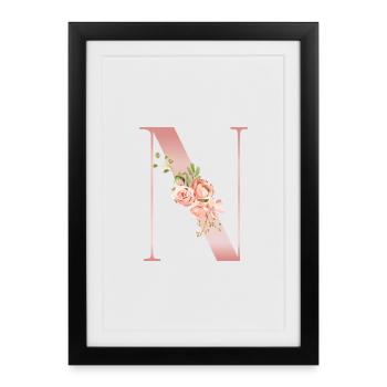 Drop Cap N Floral Soft Pink - Framed poster (27 × 37 cm) - black - Front