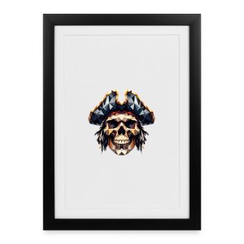 Un crâne cool et coloré avec un chapeau de pirate - Affiche encadrée (27 × 37 cm) - noir - Devant