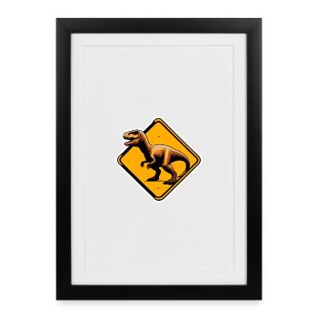 T-Rex Warnschild Illustration - Gerahmtes Poster (27 × 37 cm) - Schwarz - Vorne