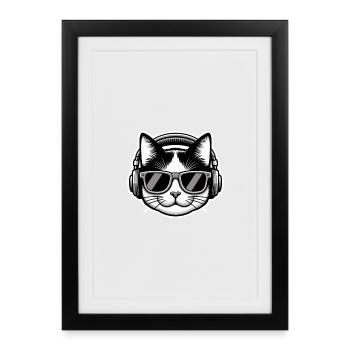 Casque Cat Glasses - Affiche encadrée (27 × 37 cm) - noir - Devant