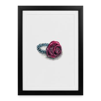 Rosenherz mit Perlen - Gerahmtes Poster (27 × 37 cm) - Schwarz - Vorne