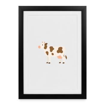 Vache Pastel à Taches Marron - Affiche encadrée (27 × 37 cm) - noir - Devant