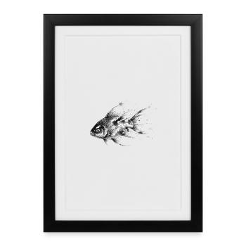 Vecteur de dessin artistique à l’encre de carpe koi poisson rouge - Affiche encadrée (27 × 37 cm) - noir - Devant