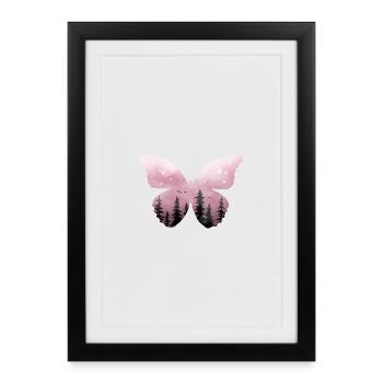 Pastel Pink Butterfly Forest - Framed poster (27 × 37 cm) - black - Front