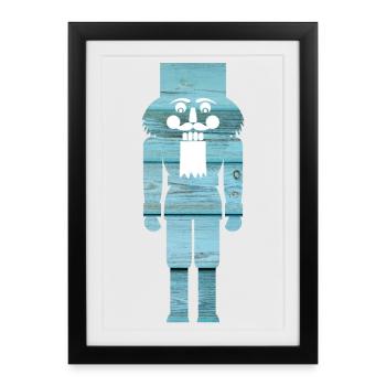 Casse-Noisette Bois Grain Bleu Clair Noël - Affiche encadrée (27 × 37 cm) - noir - Devant