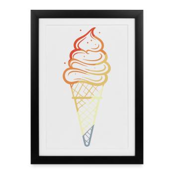 Cornet de crème glacée croquis style rétro - Affiche encadrée (27 × 37 cm) - noir - Devant