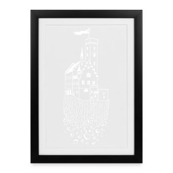 Château volant (blanc) - Affiche encadrée (27 × 37 cm) - noir - Devant