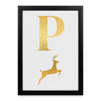 Letter p golden deer - gift idea - Framed poster (27 × 37 cm) - black - Front