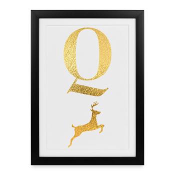 Letter Q Golden Deer - Gift Idea - Framed poster (27 × 37 cm) - black - Front