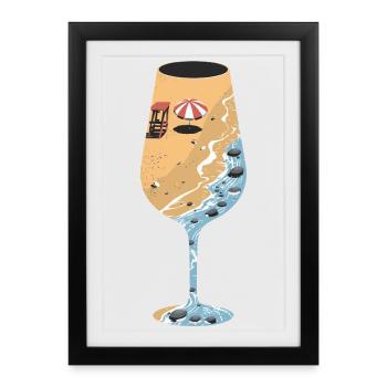 Plage d’été et mer dans un verre de vin pour - Affiche encadrée (27 × 37 cm) - noir - Devant