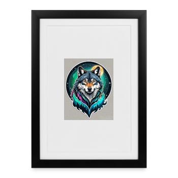 Aurora-Wolf im Mondlicht - Gerahmtes Poster (27 × 37 cm) - Schwarz - Vorne