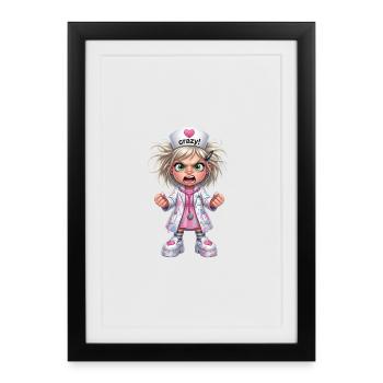 Crazy Nurse Cartoon - Framed poster (27 × 37 cm) - black - Front