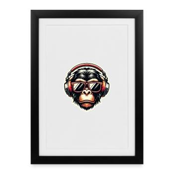Monkey Headphones Lunettes - Affiche encadrée (27 × 37 cm) - noir - Devant