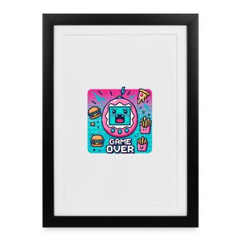 Console Pixel, rétro et snacks - Affiche encadrée (27 × 37 cm) - noir - Devant