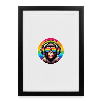 Monkey Casque Lunettes Arc-en-ciel Coloré - Affiche encadrée (27 × 37 cm) - noir - Devant