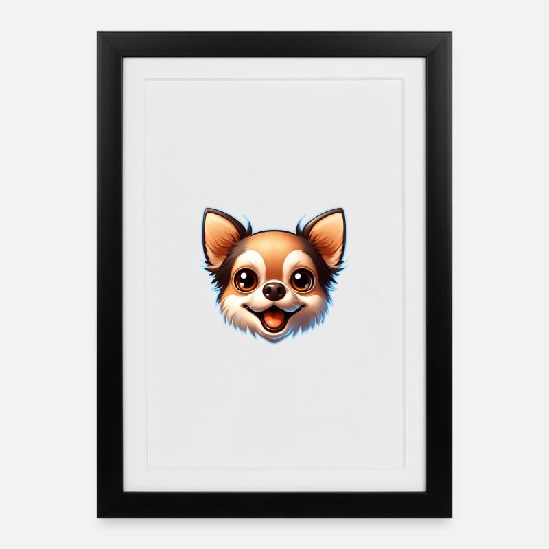 Chihuahua Hund Kopf Comic Cartoon - Gerahmtes Poster (27 × 37 cm) - Schwarz