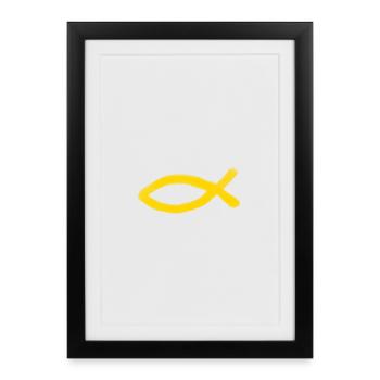 poisson Jésus jaune poisson Ichthys poisson - Affiche encadrée (27 × 37 cm) - noir - Devant