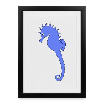 Playful Blue Seahorse Art Print - Framed poster (27 × 37 cm) - black - Front