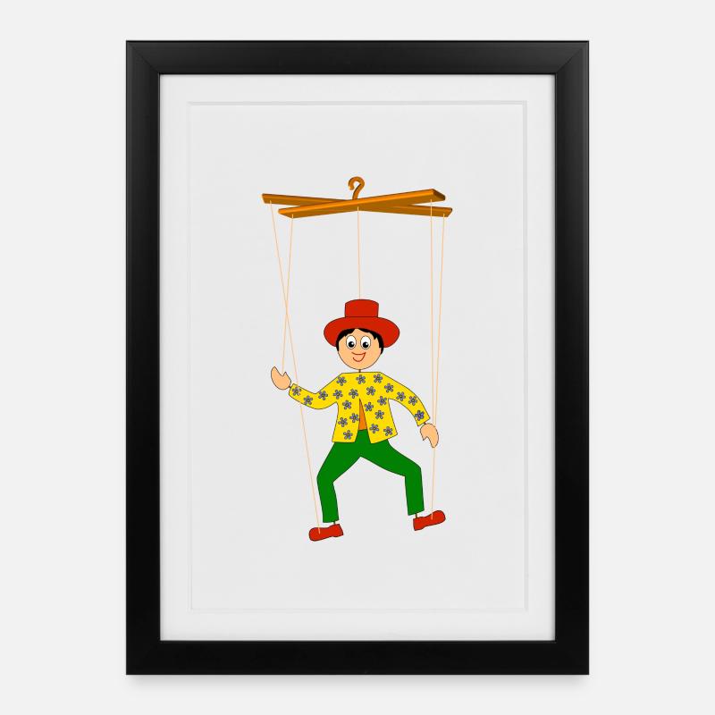 kinder marionette lustig - Gerahmtes Poster (27 × 37 cm) - Schwarz