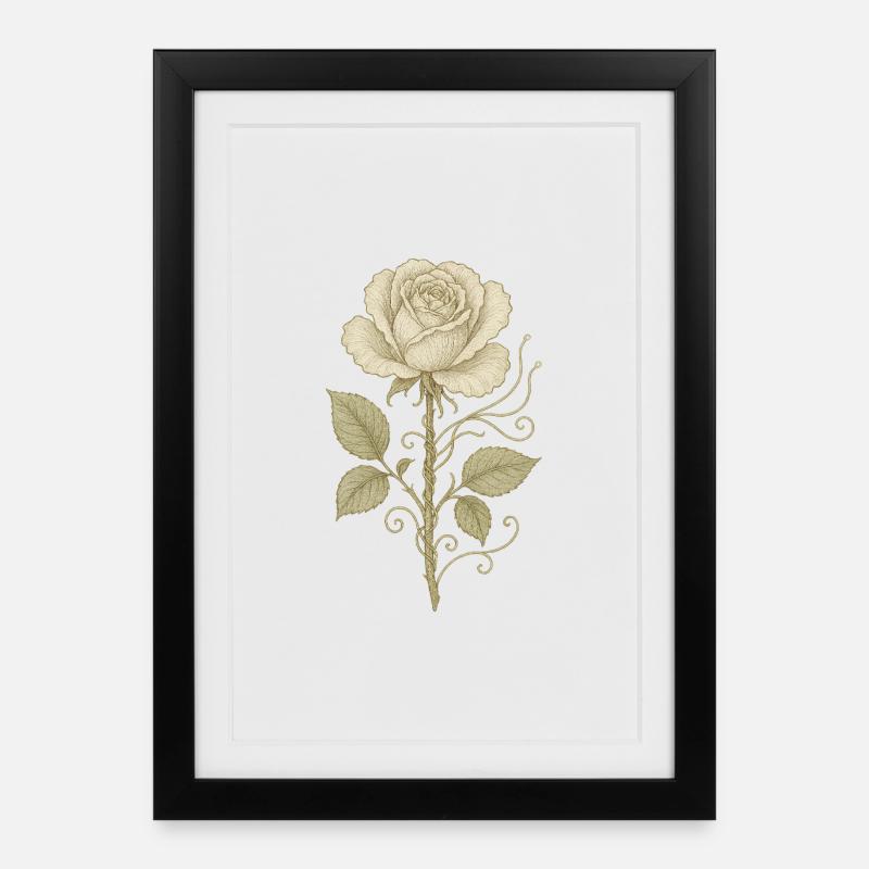 Vintage Rose Pencil Drawing - Framed poster (27 × 37 cm) - black