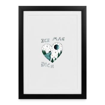 Je t’aime bien - Cœur - Affiche encadrée (27 × 37 cm) - noir - Devant