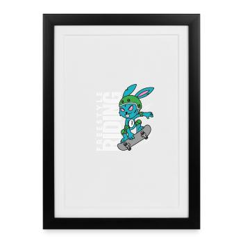 Lapin Rebel - Freestyle Riding Skateboard - Affiche encadrée (27 × 37 cm) - noir - Devant