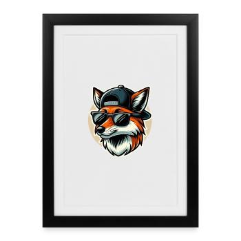 Fuchs mit Sonnenbrille und Cap - Gerahmtes Poster (27 × 37 cm) - Schwarz - Vorne