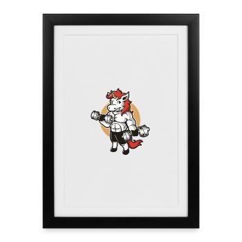 Unicorn Musclé au Haltères - Affiche encadrée (27 × 37 cm) - noir - Devant